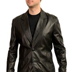 Scuderia Ferrari Men's Black Leather Two Button Blazer Jacket US M IT 50